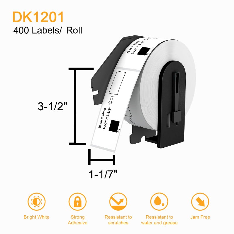 Labelebal (12 Rolls + 1 Frame, 4800 Labels) Labelebal Compatible 1-1/7"" x 3-1/2""(29mm x 89mm) Direct Thermal Labels Replacement for DK-1201 Shipping Mailing Postage Address Compatible for Brother QL Printer - Image 2